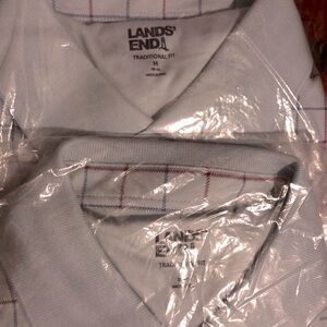 2 LAND’S END, TWO IDENTICAL, button down collar, Mens M, blue/red shirts
